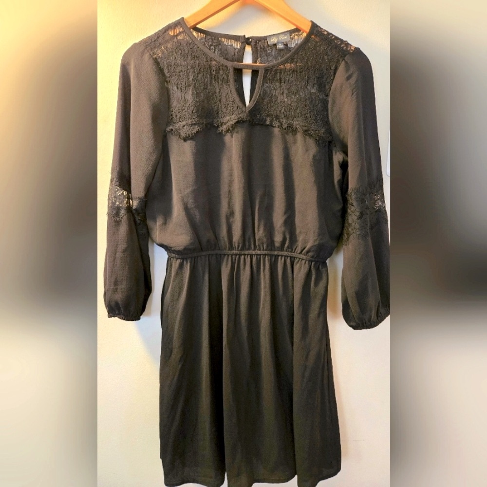 Lily Rose Black Dress with Lace Accents